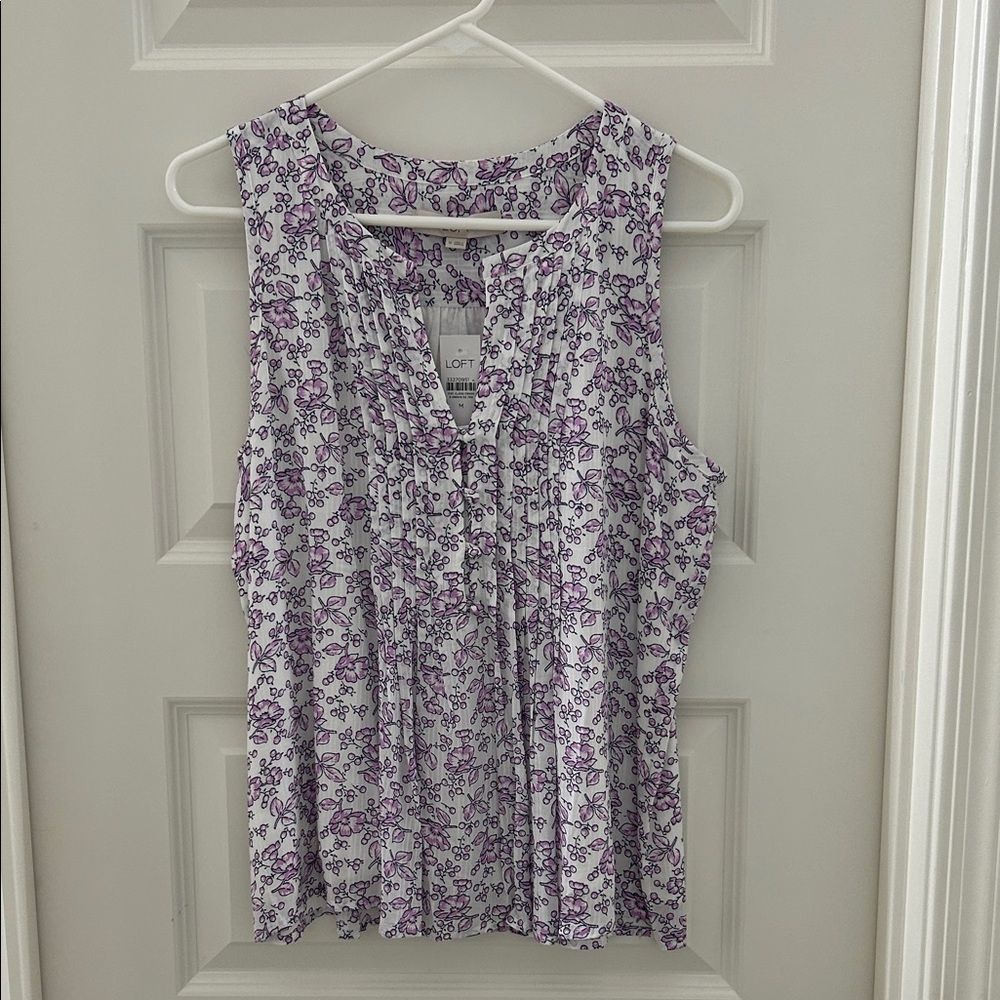 LOFT White and Purple Floral Blouse